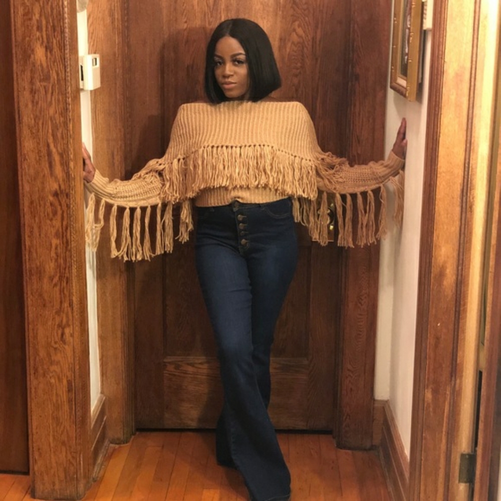 Tan Fringe Crop Sweater